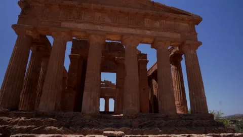 Doric columns of ancient greek temple ruins in Sicily Stock Footage 330346583