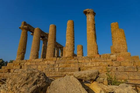 Doric columns of the ancient Temple of Heracles Stock Photos