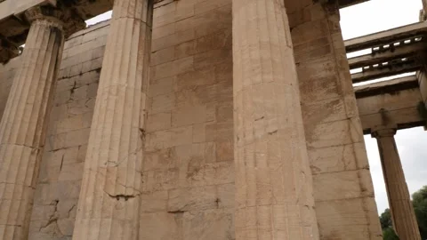 Doric Columns Architecture of Temple of Hephaestus in Ancient Agora Athens Stock Footage 342470752