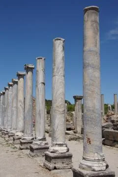 Doric marble columns of the agora Stock Photos