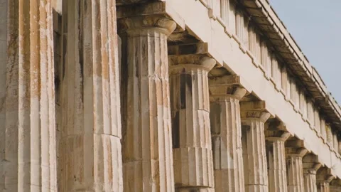 Doric marble columns in colonnade of Temple of Hephaestus in Ancient Agora Stock Footage 279649038