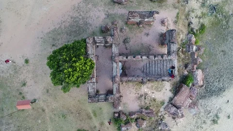 Doric Point Ancient Ruins Mannar Sri Lanka Zoom Out Reveal Aerial Video 4K Stock Footage 96787195