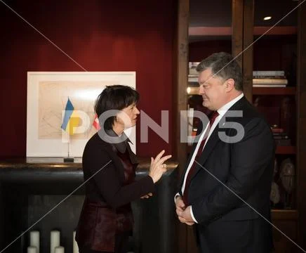 Doris Leuthard and Petro Poroshenko Stock Photos