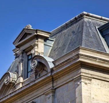 A Dormer window of classical Hellenic architectural form Lion, France.A Do... Stockfoto's
