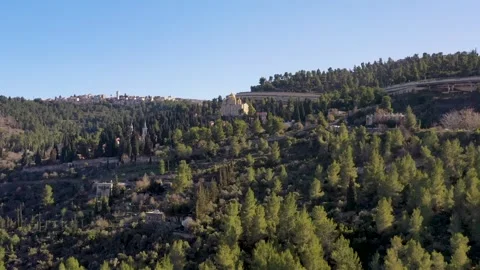Dormition Abbey and Old City view on Mount Zion Jerusalem Israel Stock Footage 341507905