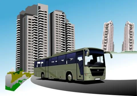 Dormitory and bus. Vector illustration Stock Illustration