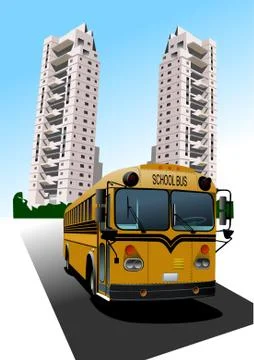 Dormitory and school bus. Vector illustration Illustrazione stock