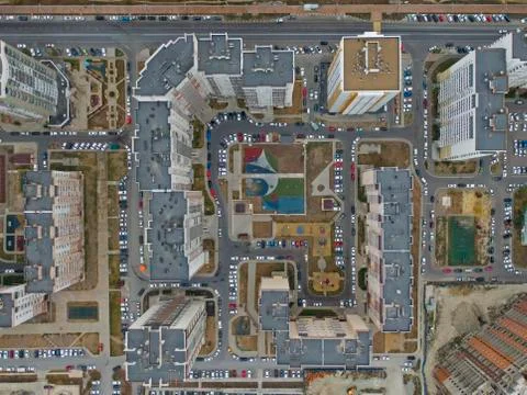 Dormitory area. the problem of underground parking, the lack of underground Stock Photos