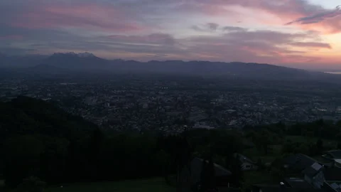 Dornbirn, time before dawn. Drone view of the city from the mountains Stock Footage 266895797