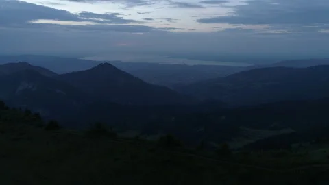 Dornbirn, time before dawn. Drone view of the city from the mountains Stock Footage 266912269