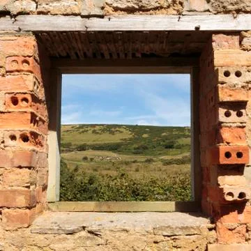 The Dorset countryside through window Stock Photos