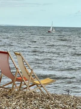 Dorset deckchairs Stock Photos