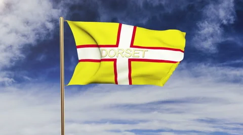 Dorset flag with title waving in the wind. Looping sun rises style.  Animation Vídeos de archivo 48299760
