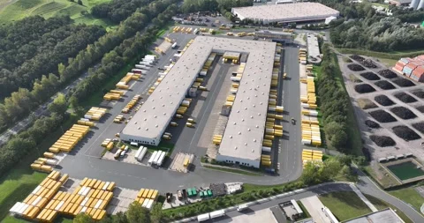 Dorsten, Germany, 7th of October, 2023. Aerial top down of a postal forwarding Stock Footage 254503293