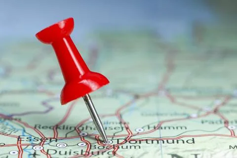 Dortmund pin on map of Germany Stock Photos
