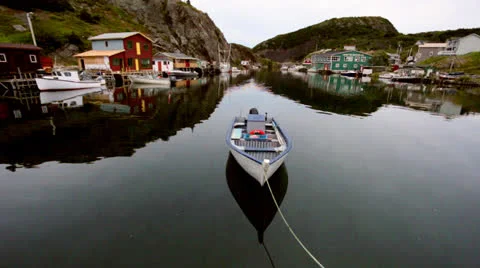 Dory Docked in Harbour Stock Footage 25924614