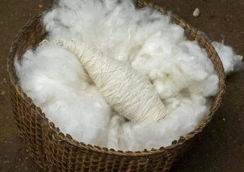 Dorze cotton and hand spun thread in basket, Chencha, Ethiopia Stock Photos
