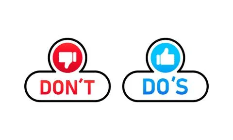 Dos and dont button label. Thumbs up or down. Like or dislike. Vector on isol Illustrazione stock