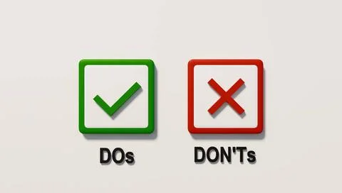 Dos and dont s. Dos and Don ts. Button with green and red edges and green ... Stock Photos