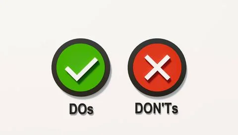 Dos and dont s. Dos and Don ts. Green button and red button with white che... Stock Photos