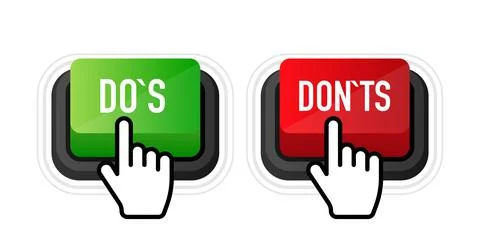 Dos and Donts button. Approved and Rejected. Positive feedback concept. 3D fl Stockillustratie