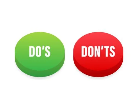 Do's and Don'ts button. Flat simple thumb up symbol minimal round logotype el Illustrazione stock