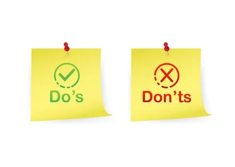 Dos and Donts on note sticks. Vector illustration isolated on white background. Stockillustratie