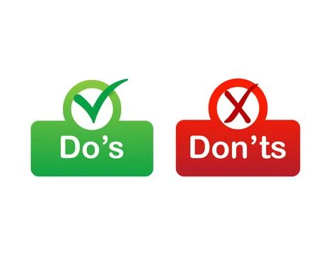 Dos and donts red and green badge. Simple flat modern info logotype graphic イラスト素材