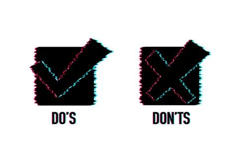 Do's and Don'ts like thumbs up or down. Glitch icon. Vector stock illustration. 스톡 일러스트