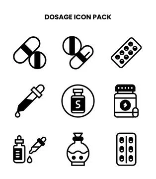 Dosage DuoTone Bundle Icons Pack Stock Illustration