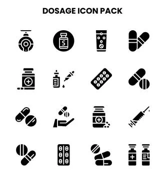 Dosage Glyph Vector Icons Pack Stock Illustration