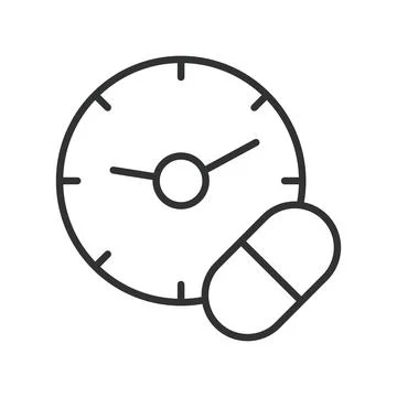 Dosage time icon in line design. dosage time, pill schedule, treatment timing イラスト素材