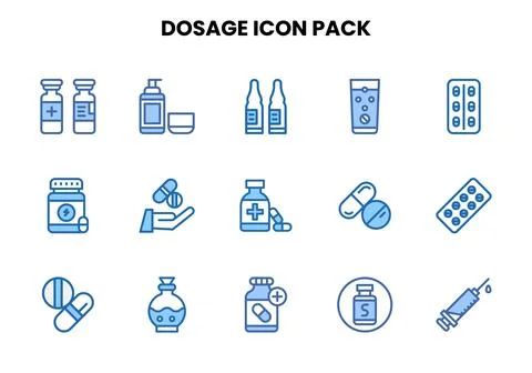 Dosage Two Colour Collection Icons Pack Stock Illustration