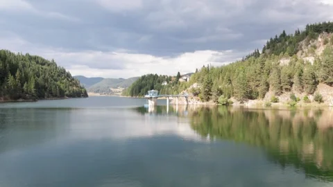 Dospat dam water tower view from the wall Stock Footage 249793584