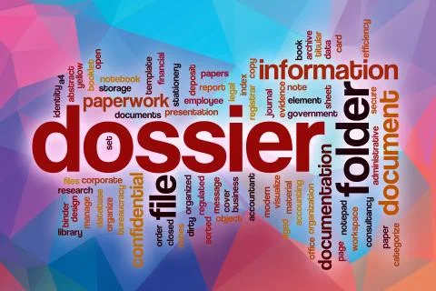 Dossier word cloud with abstract background Stock Illustration