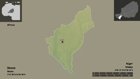 Dosso location. Niger. Relief map | Stock Video | Pond5