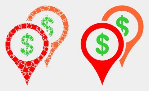 Dot and Flat Vector Bank Map Markers Icon Stock Illustration