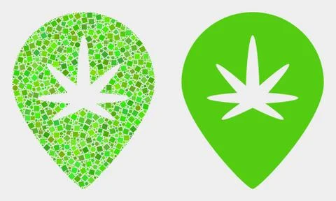 Dot and Flat Vector Cannabis Map Marker Icon Illustrazione stock