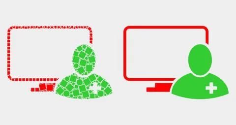 Dot and Flat Vector Computer Doctor Icon Stock Illustration