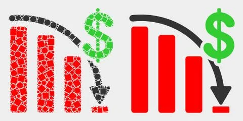 Dot and Flat Vector Crisis Bar Chart Icon Illustrazione stock