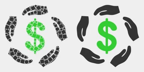 Dot and Flat Vector Dollar Care Hands Icon Illustrazione stock