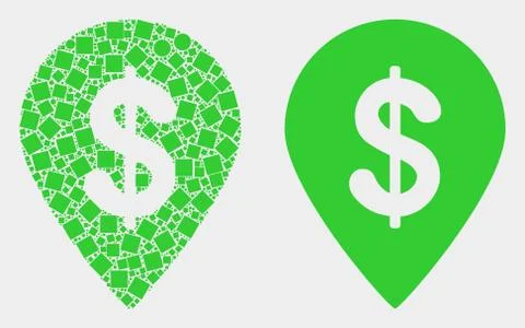 Dot and Flat Vector Dollar Map Marker Icon Stock Illustration