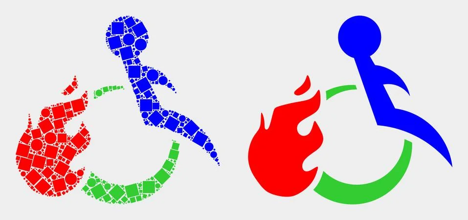 Dot and Flat Vector Fired Disabled Person Icon Illustrazione stock
