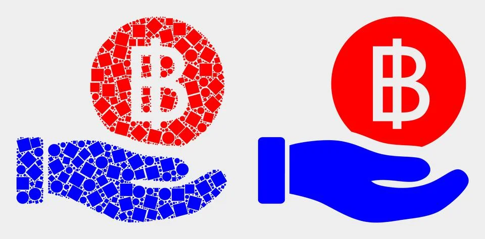 Dot and Flat Vector Hand Offer Bitcoin Icon Stock Illustration