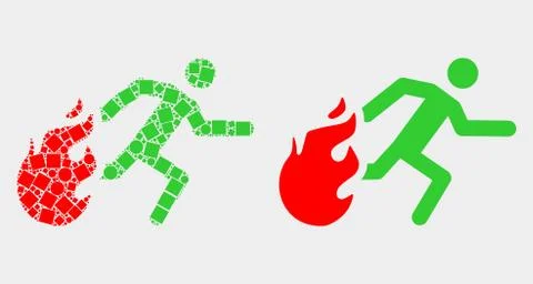 Dot and Flat Vector Person Running Away from Fire Icon Stock Illustration