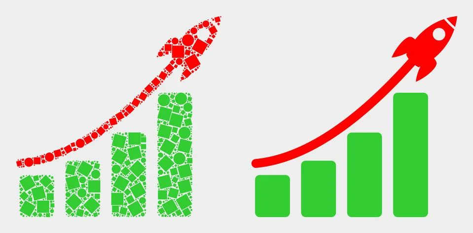 Dot and Flat Vector Rocket Bar Chart Icon Illustrazione stock