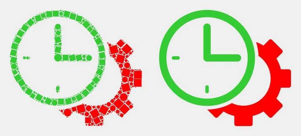 Dot and Flat Vector Time Settings Gear Icon Stock Illustration