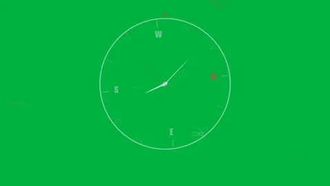 Dot appearing dial hands turning red needle moving showing heading or time info Stock Footage 333971853