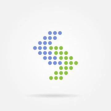 Dot arrow blue and green icon. Halftone effect. Isolated graphic element. Stock Stock Illustration