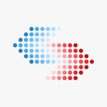 Dot arrow blue and red icon. Halftone effect. Isolated graphic element. Stock - Stock Illustration